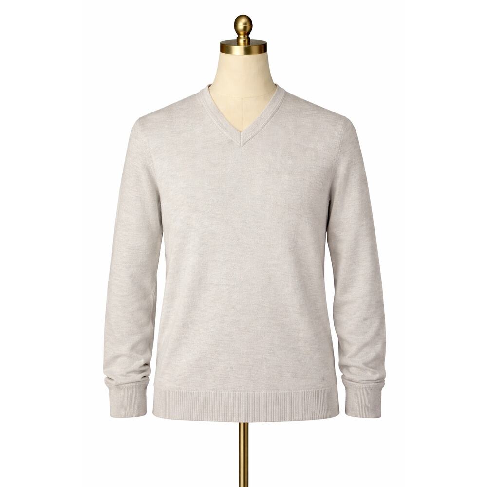 VTG Express 100% Cotton Men's V-Neck Sweater Cream XL Minimalist 90s Classic